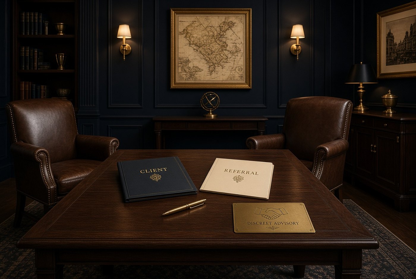 Client and referral files on a private advisory table